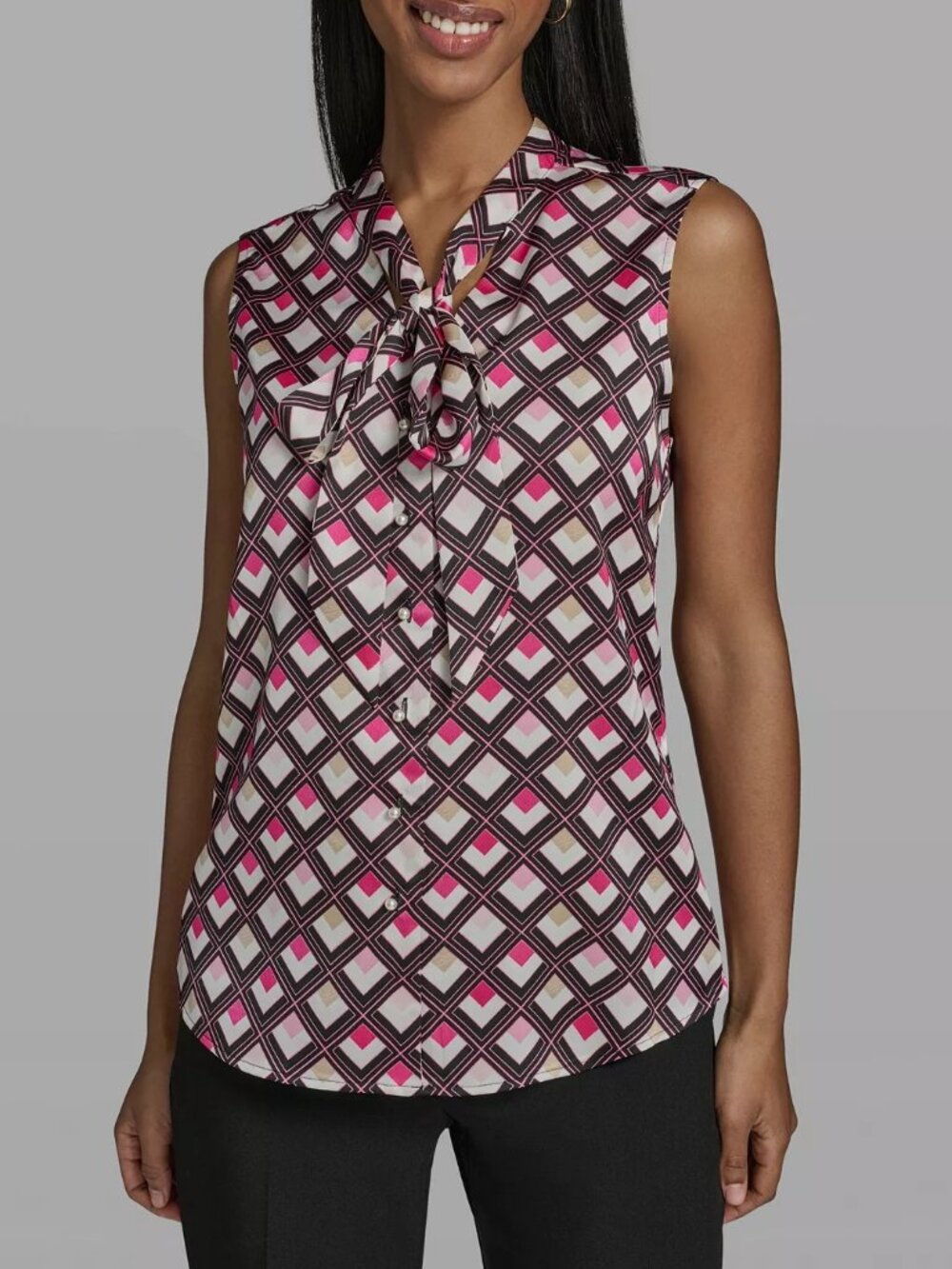 Karl Lagerfeld Women's V-Neck Sleeveless Woven Blouse, Size Large (New)